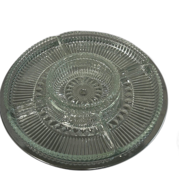 Vintage Kromex Lazy Susan Revolving Serving Platter Glass Inserts Chrome Base - Picture 3 of 12